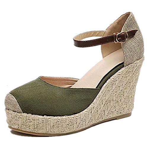 Sandalias Mujer Cuña, Verano Plataforma Punta Cerradas Bohemias Zapatos De Tacón Alto Alpargatas De Playa Fiesta Verde 34