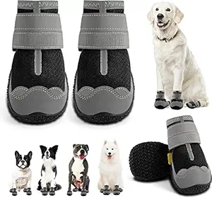 KUTKUT Dog Boots for Hardwood Floor | Breathable Dog Shoes | Dog Booties with Reflective Anti-Slip Sole | Outdoor Paw Protectors with Rubber Soles for Hiking and Running (Size: 7)