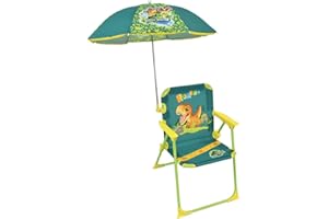 Fun House Infantil Jurassic World 713465 Silla Plegable Camping Dinosaurios Dimensiones: H.38,5 XL.38,5 x P.37,5 cm + Parasol Ø 65 cm, Multicolor