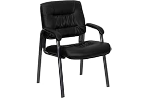 FLASH FURNITURE Flash Meubles en Cuir Noir d'invité Chaise de réception/Finition avec Cadre Noir, Black Leather/Titanium Frame, Black with Titanium Frame Finish