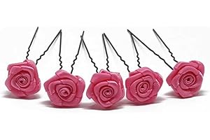 FLEXISTORE 5 rose con forcina - Gioielli per capelli - per capelli profondi - Set nera - Rosa