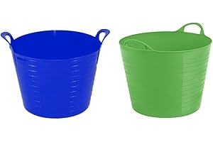 M1SS Set of 2 42L Litre Flexi Lime Green and Blue - Robust Versatile Multipurpose Large Flexi Tub Garden Home Flexible Plastic Storage Container Bucket Tub Trug Horse Feeder flex tub - MADE IN UK