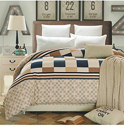 40S 198 Thread Count 100% Natural Brushed Cotton Paisley Pattern Palace Elegant Noble Style Bedding Duvet Covers (Grid, 200cm x 230cm)