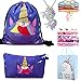 Produktbild RHCPFOVR Einhorn Geschenke für Mädchen 6 Pack - Einhorn Kordelzug Rucksack/Make-up Tasche/Einhorn-Halskette/Einhorn-Armband/Haargummis/Geschenktüte