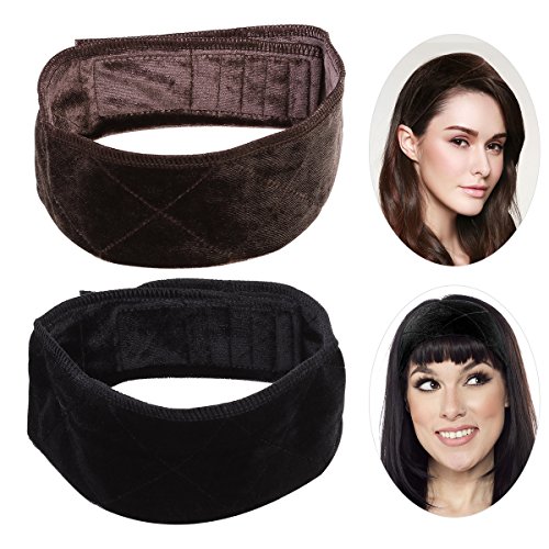 PIXNOR Lot de 2 bandeaux à cheveux pour perruque en velours, réglables (marron et noir)