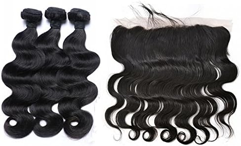 Haafee Hair 7A Virgin Brazilian Hair Body Wave 3 Bundles with 13x4" Lace Frontal Closure Unprocessed Virgin Human Hair Weave Weft Natural Color (10" 10" 10"+10)