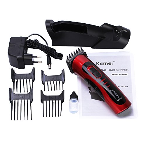 KYG Profi Elektrischer Haarschneidemaschine Haar Clipper Trimmer Haarschneider mit Ladestation und 5 Aufsätzen Rot/Schwarz - 7