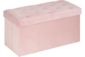Bonlife Pouf Contenitore Velluto Poggiapiedi Camera da Letto Quadrato Cassapanca Bambini Sgabello di Stoccaggio Comodino Salvaspazio 80x40x40cm Rosa