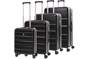 Aerolite Lightweight ABS Hard Shell 4 Wheel Spinner 4 Piece Travel Luggage Suitcase Set, Cabin + Medium + Large + Extra Large (Black)