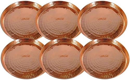 AsiaCraft Indian Dinnerware Pure Copper Thali Plate, Diameter 12 Inch Set Of 6- Diwali Gifts for Corporates