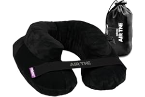 ‎CABEAU Cabeau Nadmuchiwana poduszka podróżna - Air TNE - regulowana, lekka i wspierająca do spania w samolocie, pociągach i samochodach - dostosowane dopasowanie i kompaktowa torba do przenoszenia (czarny