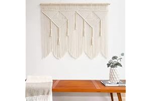通用 Grande tapisserie tissée bohème chic en macramé avec perles en bois faite à la main Décoration murale bohème