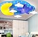 Produktbild Deckenleuchte Mond Sterne Wolke LED Lampe Blau Kinderlampe Kinderzimmerlampe Holz Kinder Zimmer Schlafzimmerlampe Kinderleuchte Decken Modern Deckenlampe Leuchten Für Kinderzimmer Babyzimmer 70Cm