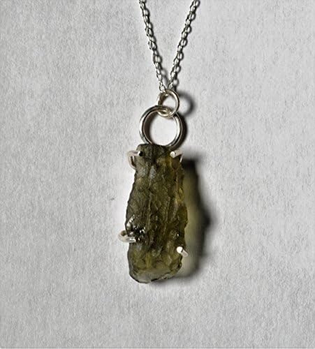 Moldavite necklace, sterling silver claw setting
