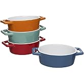 Invero® 4X Set of Mini Stoneware Oval Coloured Small Oven to Table Baking Dish Ideal for Pies, Tarts, Quiches, Casseroles and