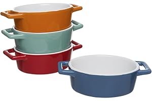 Invero® 4X Set of Mini Stoneware Oval Coloured Small Oven to Table Baking Dish Ideal for Pies, Tarts, Quiches, Casseroles and More