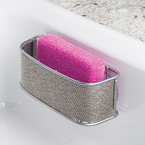 InterDesign Twillo Spülschwammhalter | Ablagekorb für Schwamm, Tropfkratzer etc. | Küchenutensilien Aufbewahrung mit Saugnäpfen | Metall silber - 2