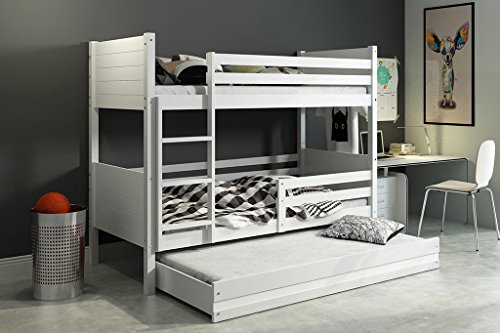 LITERA 3 PLAZAS , CLIR, 190X90, SOMIERES Y COLCHÓNES GRATIS! color BLANCO.