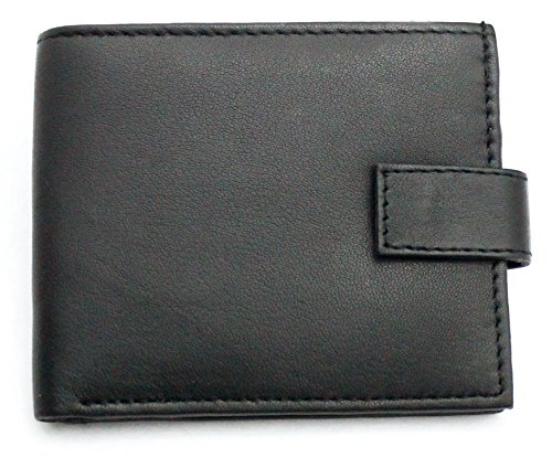 RAS Mens Genuine Leather RFID Blocking Bifold Zip Coin Pocket Wallet 421 (Black)
