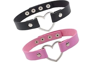 Clyhon Naszyjnik Damski, 2 Sztuki, Skóra PU, Styl Gotycki, Punk, Rock, Zestaw Naszyjników, Czarny, Regulowany Kołnierz Obroża, Vintage