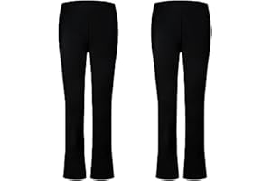 SXME MIGHT SAY Pack of 2 Ribbed Work Trousers for Women UK, Black Trousers Women Ladies Nurse Carer Comfy Pants Womens Trousers Elasticated Waist High Rise Bootleg Stretch Bottoms Sizes 8-22