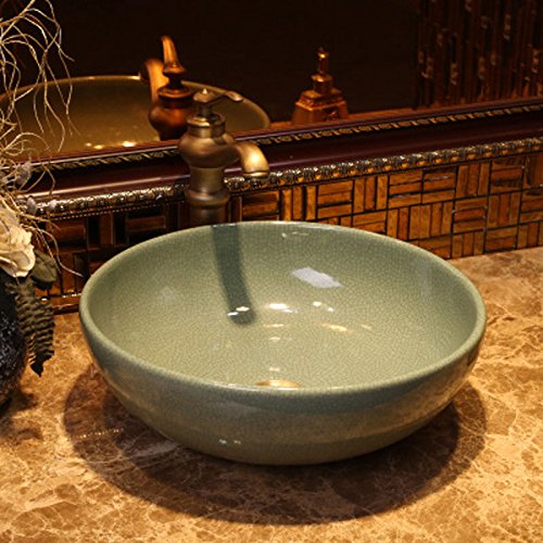 Bathtub LUYIASI- Arte sobre el Lavabo de cerámica de la Cuenca del Contador Lavabo de Madera del Contador de la encimera Redonda del Contador de la Vendimia (40x14cm) (Color : C)