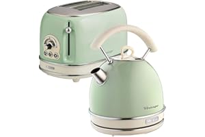 Ariete Retro Style Dome Kettle and 2 Slice Toaster Set, Vintage Design, Green