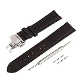 BEWISH 20mm Lederarmband Uhrenarmbänder Rind Leder Ersatzband Echtes Leder Uhrarmband gebürstete Edelstahl Metall Faltschließe Wechselarmband Uhr Armband Wrist Strap Band Replacement Uhrmacherwerkzeug