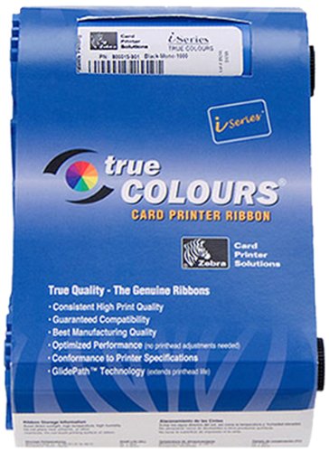 Zebra Ribbon, Black Monochrome, 800017-201 (Monochrome for 1000 plastic cards, Zebra P100i/P110i/P120i)