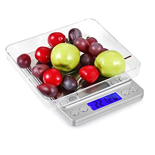 Proster Digitale Taschenwaage 0.01- 500g Elektronische multifunktionale Küchenwaage Briefwaage Feinwaage mit LCD Display mit Hintergrundbeleuchtung und zwei Transparenten Tabletts - 7