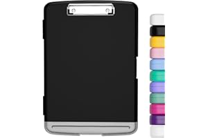 Hnogri porte-bloc a4 Avec pince de rangement, ouverture latérale du porte-bloc pour soins infirmiers, boîte de rangement pour presse-papiers mince, taille 36 x 24.5 X 3.5 Cm, Noir