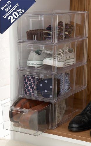 Shoe Storage: Large Drawers - 4 Pack + Divider (W20cm x D37cm x H14cm - each)