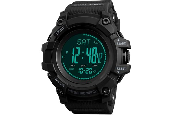 FeiWen Boussole Montres Bracelet de Homme Outdoor Militaires Sport Digital Multifonctionnel Plastique Montre et Caoutchouc Ruban Podomètre Altimètre Baromètre Thermomètre, Noir