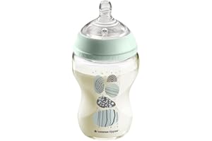 Tommee Tippee Closer to Nature Glass Baby Bottle, Slow Flow Breast-Like Teat with Anti-Colic Valve, 250ml, Pack of 1, Blue Panda