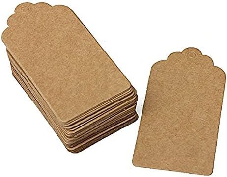 Ardisle 100pcs Brown Kraft Paper Gift Tags Wedding Scallop Label Blank Luggage + Strings