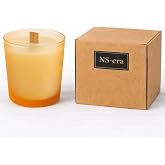 NS-era Sandal Ağacı Kokulu Mum 280 ml - Ahşap Fitil, Turuncu Buzlu Cam Bardak, Uzun Yanma S&uuml;resi, Hediye Kutulu