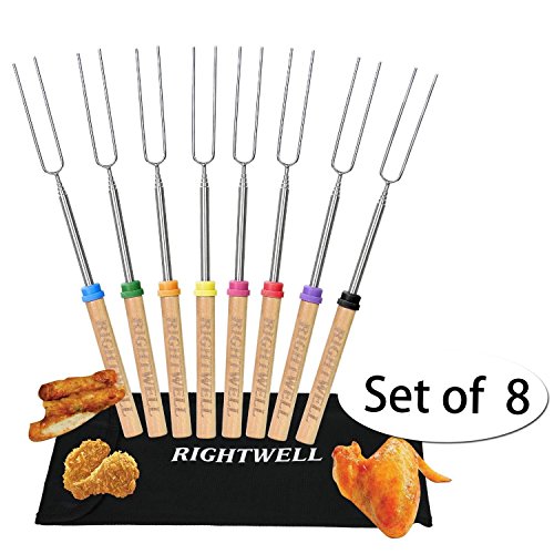 Rightwell 8 Stücke Marschmallow Röstgabeln/Grill Spieße Gabeln Teleskopspieße/Teleskopisch Spieße für Kinder,10-32 Inch(25-80cm),Holz und Stahl