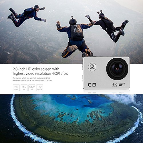 ELE CAM Original Sportkamera Actionkamera 16MP 4K Wasserdicht Full HD Klein Set Helm mit Zubehör Wifi 1080p 60fps Wasserdicht Unterwasser Tauchen für Motorrad, Fahrrad, mit Halterung ( Silber ) - 6