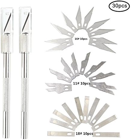 BARHOMO Home Decoration DIY Handmade M Artwork Knife Home Woodworking Knife Mobile Phone Film Knife Stone Metal Carving Knife Crafts DIY Tools with 30pcs blades (Silver)