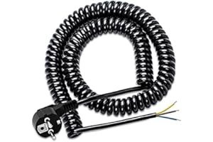 Schutzkontakt-Spiralverlängerung 250V / 16A, KEAGAR Spiralkabel 3-adrig, Dehnbar von 0.75 m bis 3 m, Verlängerungskabel mit Schutzkontaktwickelstecker, IP20 Innenbereich - Schwarz