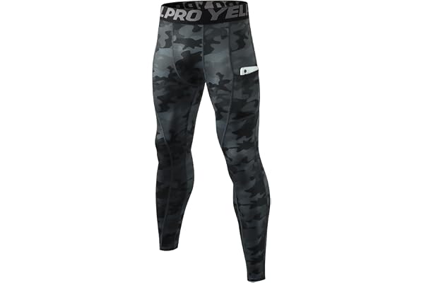 Ruowuhen Kompressionsbyxor för män med fickor, sportleggings, löparbyxor, snabbtorkande fitness, funktionella underbyxor, tights