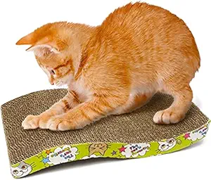 DD Enterprises Cat Scratching Board Pad Toy, Wave Curved Catnip Catch Board Mat,Natural Scratching Instinct Made of Environmental Friendly Material (Yellow)