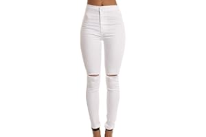 PEUIGNAO Vaqueros Rotos Mujer Cintura Alta Skinny Jeans Tiro Alto Mujer Larga Tejanos Pantalon Vaquero Pitillo Roto Mujer Ripped Jean Mujer Pantalones Denim Mujer Fit Jeans Talle Alto Slim Mujer Elasticos