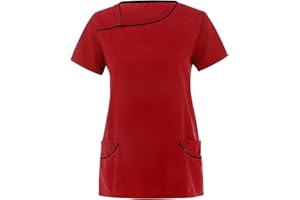 SIZOER Casaca De para Mujer Manga Corta Cuello V Casacas Color Sólido,Pijama Sanitario, Uniforme Enfermera Estetica Peluqueria Veterinaria Hospital Limpieza y Empleada Hogar Antilejía y No Destiñe