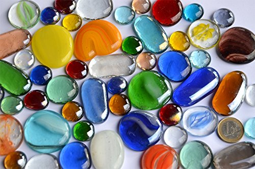 54 Stück Deko Mosaiksteine Glasnuggets Buntmix 15-50 mm ca.480g