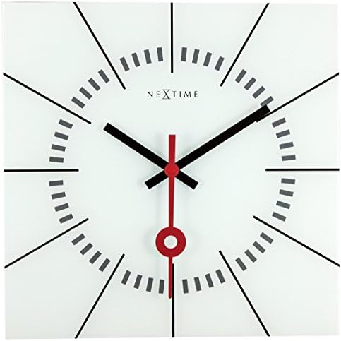 NeXtime wall clock "STAZIONE", very silent, square, made of glass, whtie, 35 x 35 cm