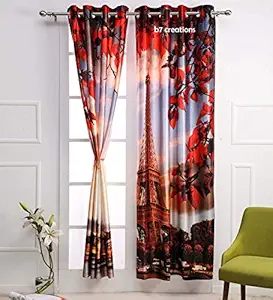 B7 CREATIONS Polyester Knitted 3D Digital Printed Curtain for Door - 7 Feet (Multicolour), Set of 2