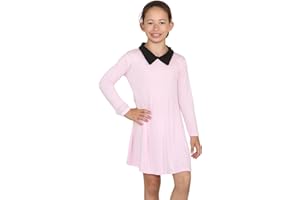 janisramone® Girls Peter Pan Collar Dress, Long Sleeve Dress for Kids, Peter Pan Swing Dress for Girls, Kids Plain Swing Dress, Girls Party Dress for Halloween, Girls Dresses Age 5-13 Years