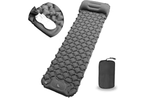 BIHEE Materassino da Campeggio con Cuscino, Ultraleggero Gonfiabile Materassino Trekking, Materasso Lettino da Campeggio per Escursionismo e viaggi, Alpinismo, Esterni,Tenda (Grigio)