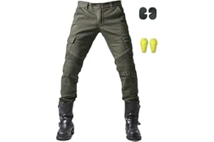 GELing Motociclo Da Corsa Jeans Uomo Strada Bicicletta I pantaloni Armored with Pads，Verde,M